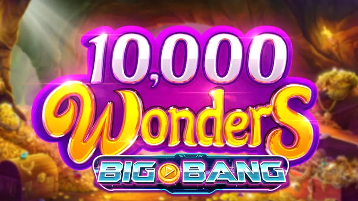 Tampilan layar permainan slot 10,000 Wonders Big Bang dengan desain 6 gulungan yang memukau